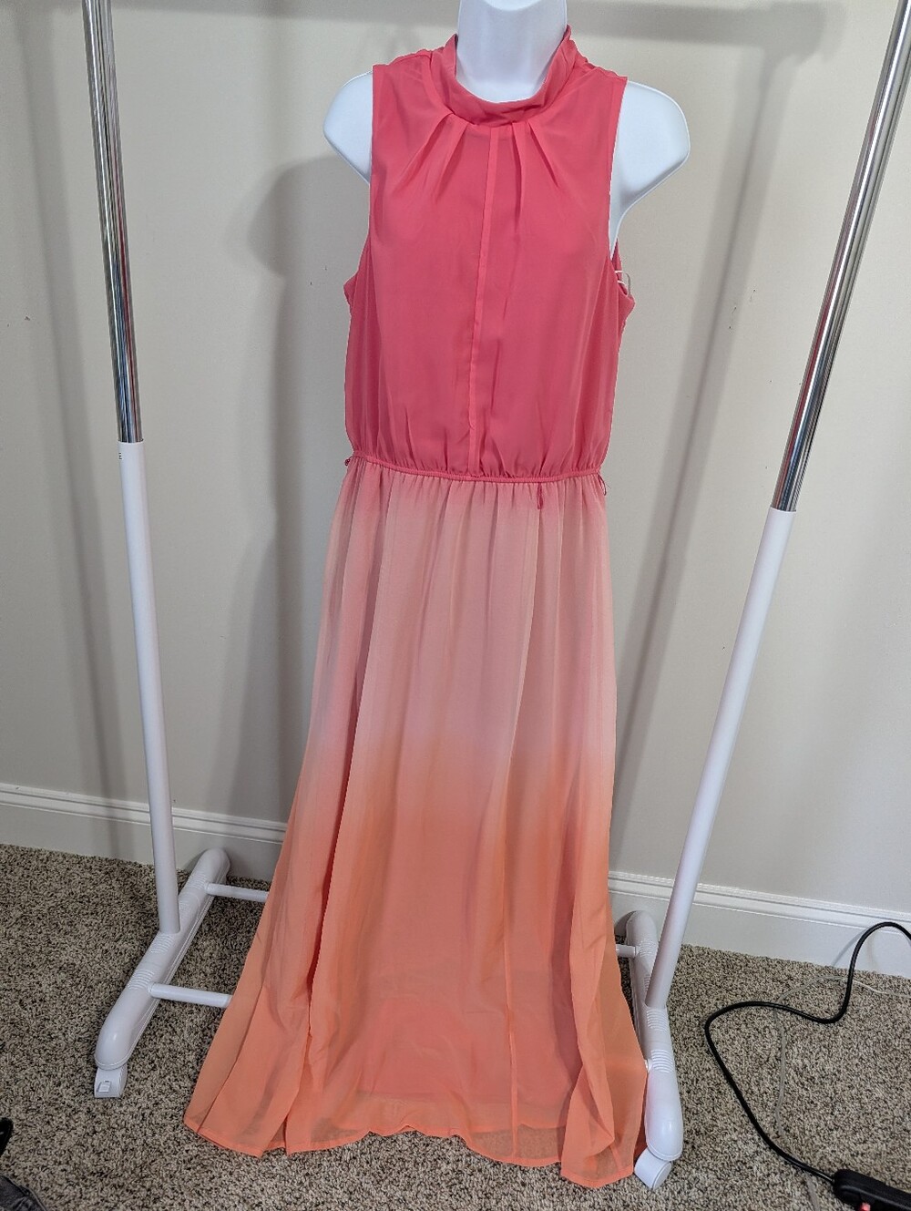 Corral Pink to Peach Ombre Sleeveless Maxi Dress